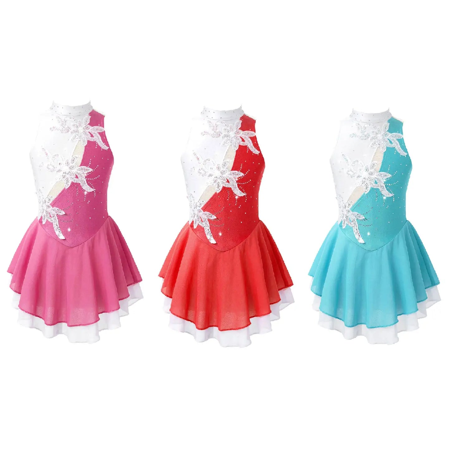 Shiny Sequins Floral Ballet Gymnastics Leotard for Girls Kids Figure Skating Dress Child Contemporary Lyrical Dance Costumes