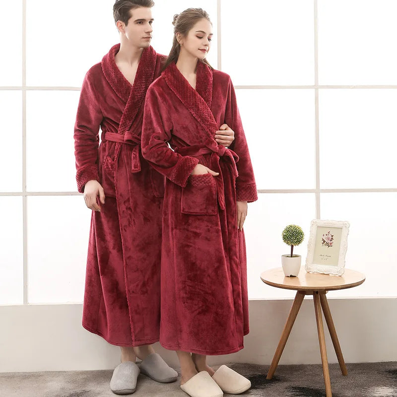 2024 neue Winter roben Männer warme Flanell Pyjamas Frauen dicke Langarm Bademantel Männer einfarbige Homewear Lounge wear