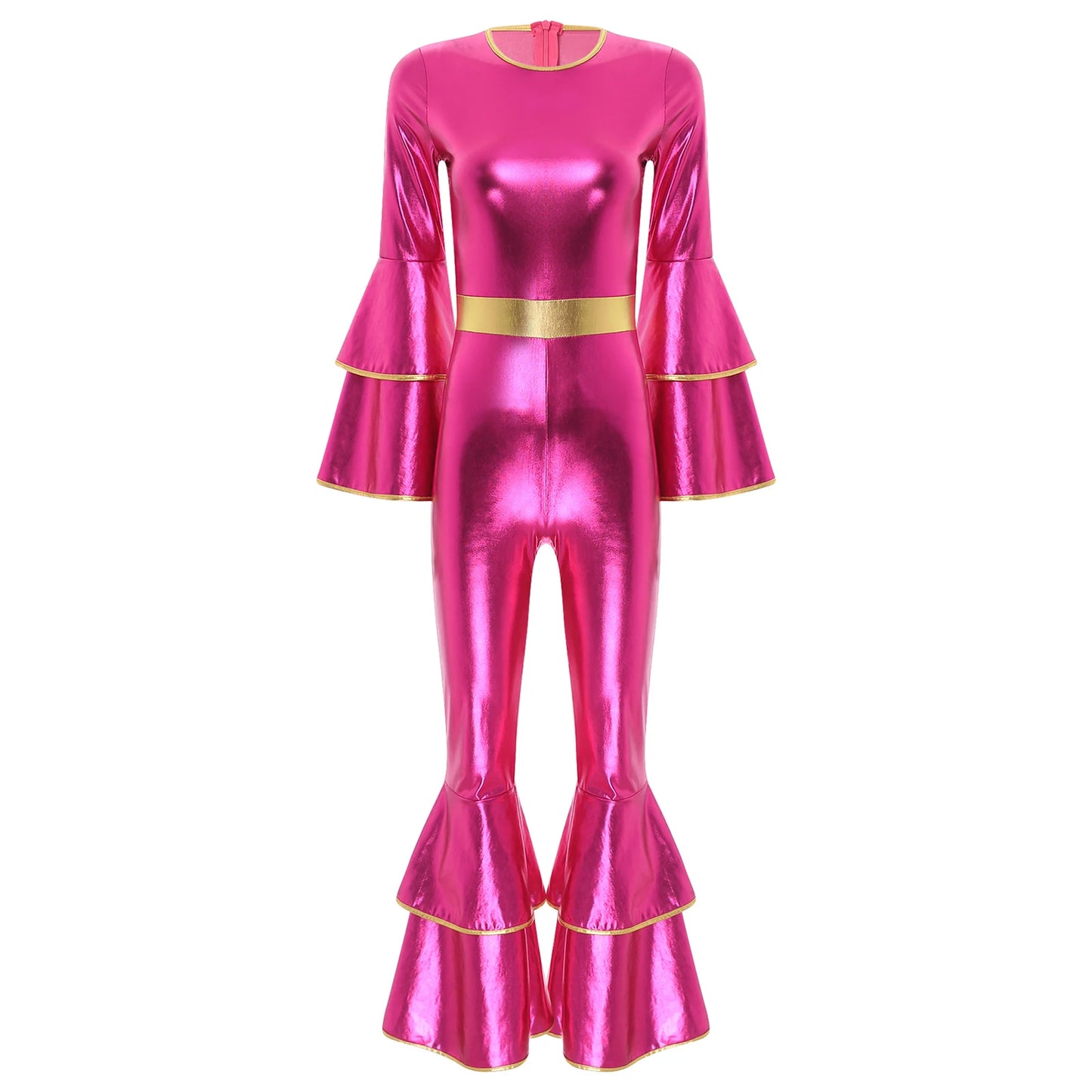 Damen Disco Kostüme sexy glänzend metallisch Retro Tanz Overall 70er 80er Jahre Hippie-Thema Party Halloween Cosplay Kostüm