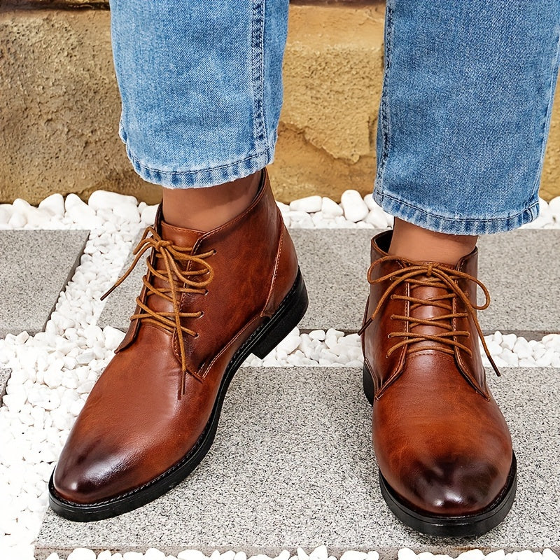 Men's Vintage-Inspired Ankle Boots - Casual Lace-Up, Non-Slip PVC Sole, All-Season Wear