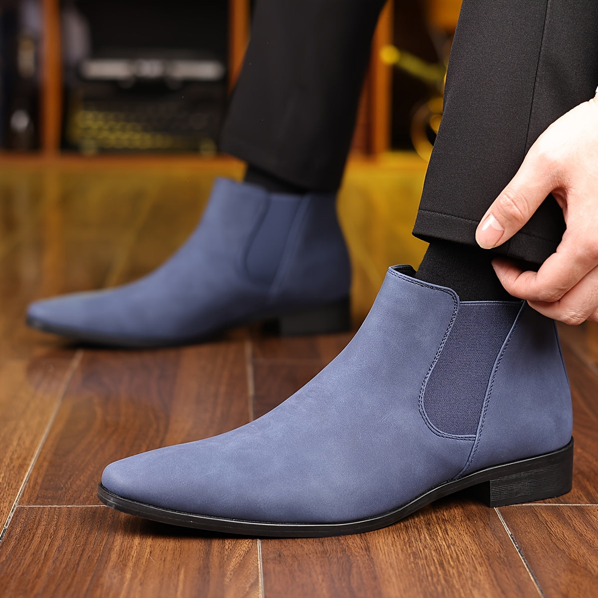 PLUS SIZE Men's Solid Ankle Chelsea Boots, Wear-resistant Slip On Shoes For Men's Outdoor Casual Activities