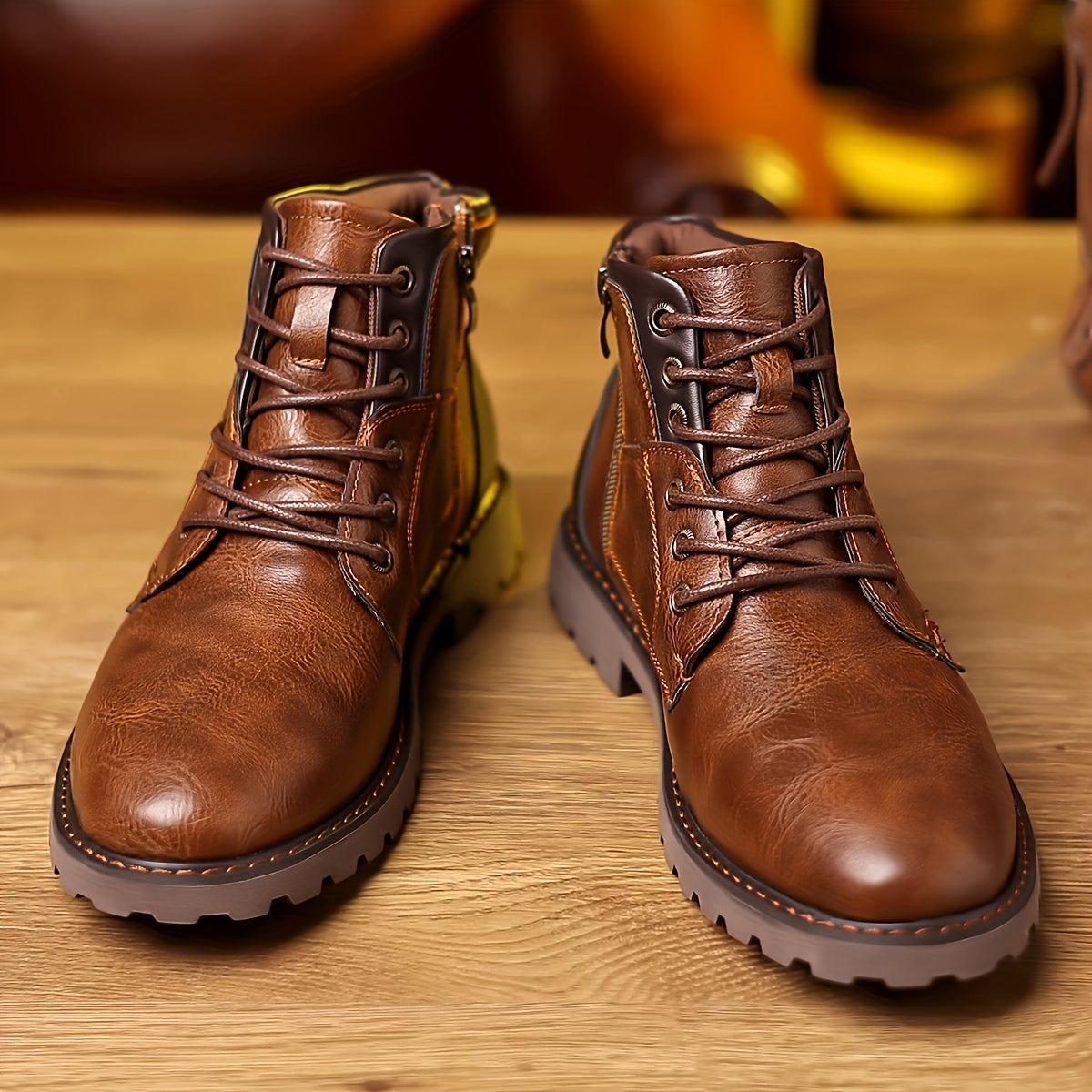 Men's Vintage-Inspired Casual Boots - Lace-Up, Non-Slip Rubber Sole, All-Season Wear