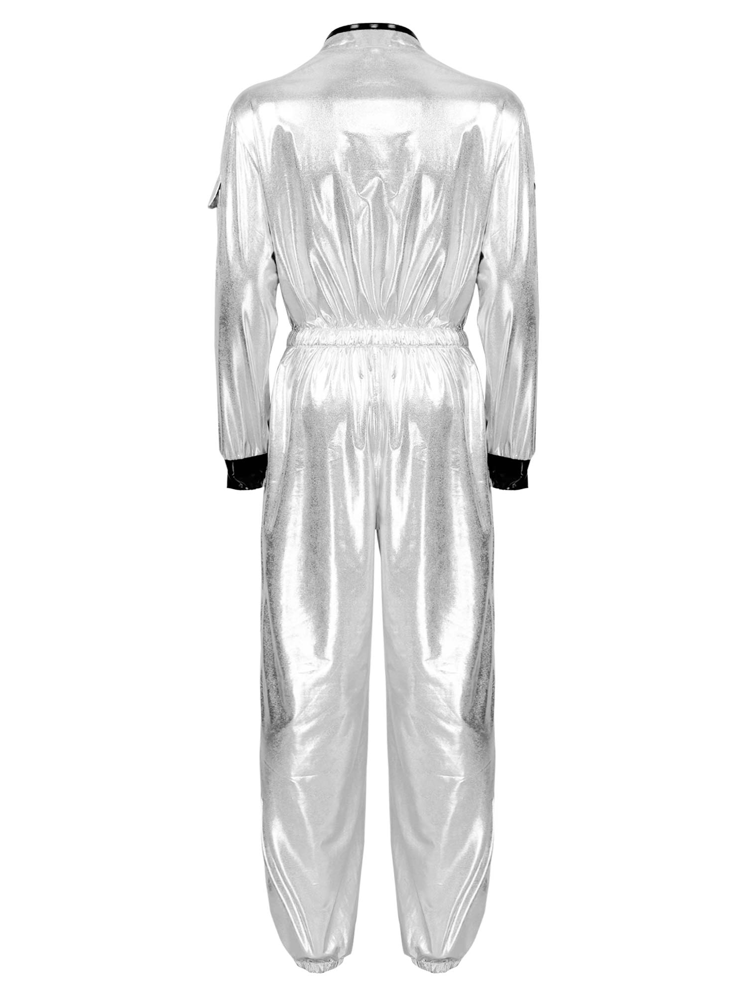 Damen Astronauten Kostüm Erwachsenen glänzenden metallischen Raumanzug Halloween Flug voller Body Overall Rollenspiel verkleiden - Blockshop.store