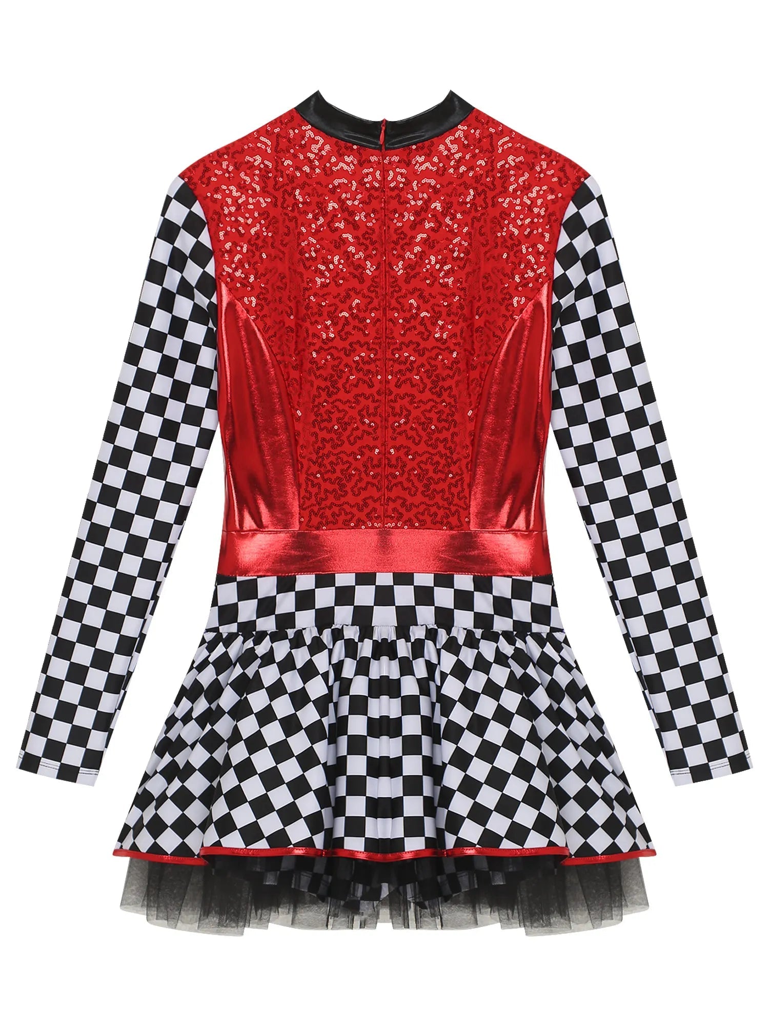 Damen - Racer - Kostüm, Pailletten, langärmelig, A - Linie, Tüllröcke für Halloween, Party, Geschwindigkeit, Rennfahrer, Cosplay, Kostüm - Blockshop.store