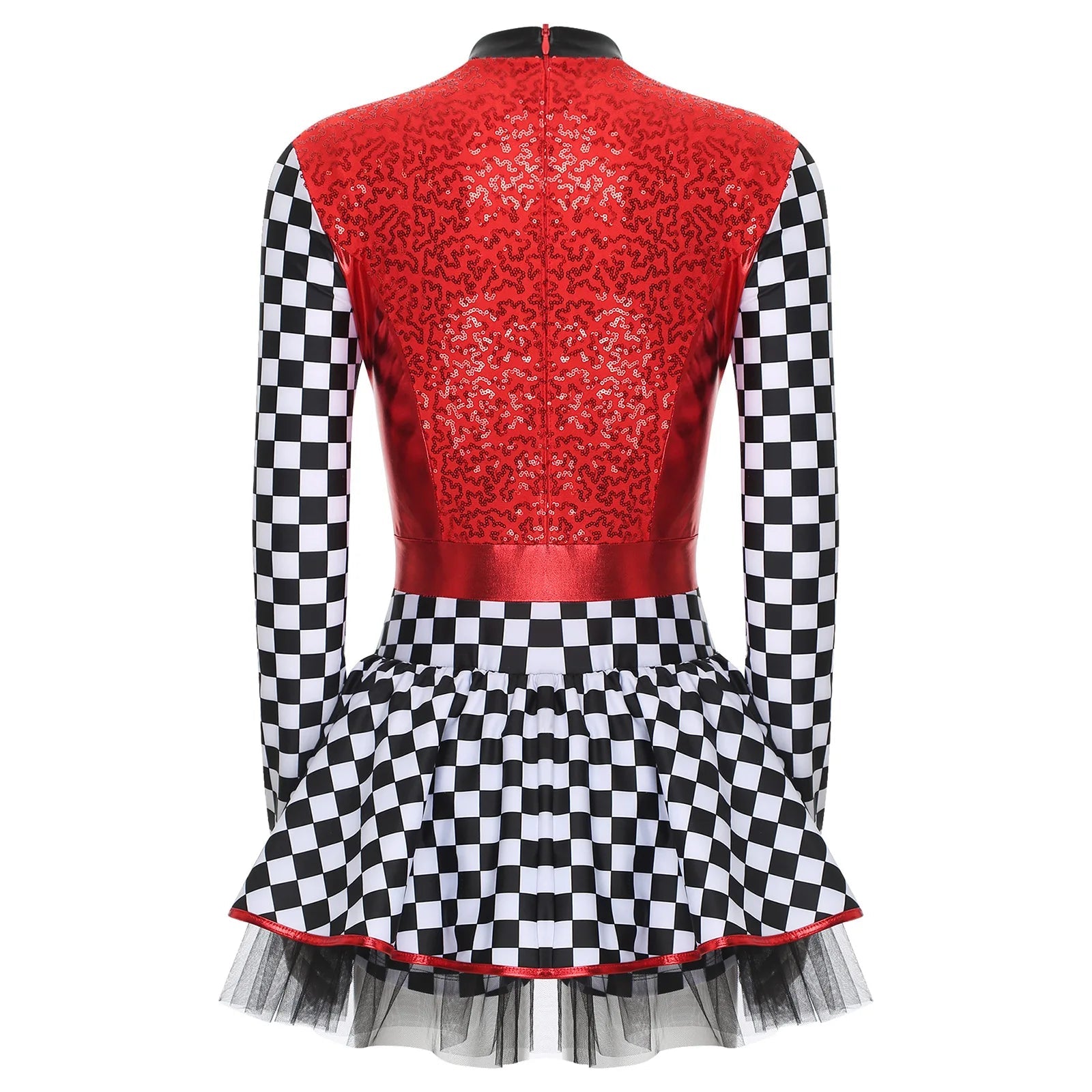 Damen - Racer - Kostüm, Pailletten, langärmelig, A - Linie, Tüllröcke für Halloween, Party, Geschwindigkeit, Rennfahrer, Cosplay, Kostüm - Blockshop.store