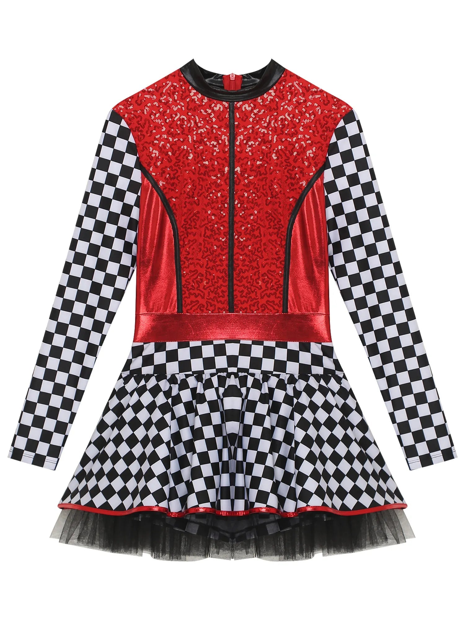 Damen - Racer - Kostüm, Pailletten, langärmelig, A - Linie, Tüllröcke für Halloween, Party, Geschwindigkeit, Rennfahrer, Cosplay, Kostüm - Blockshop.store