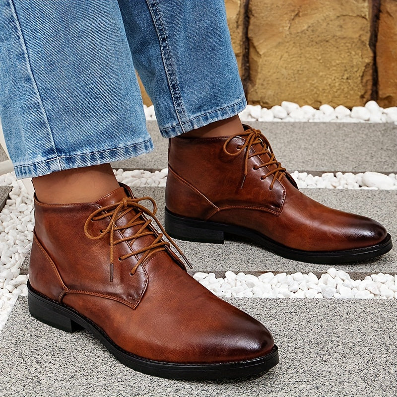 Men's Vintage-Inspired Ankle Boots - Casual Lace-Up, Non-Slip PVC Sole, All-Season Wear