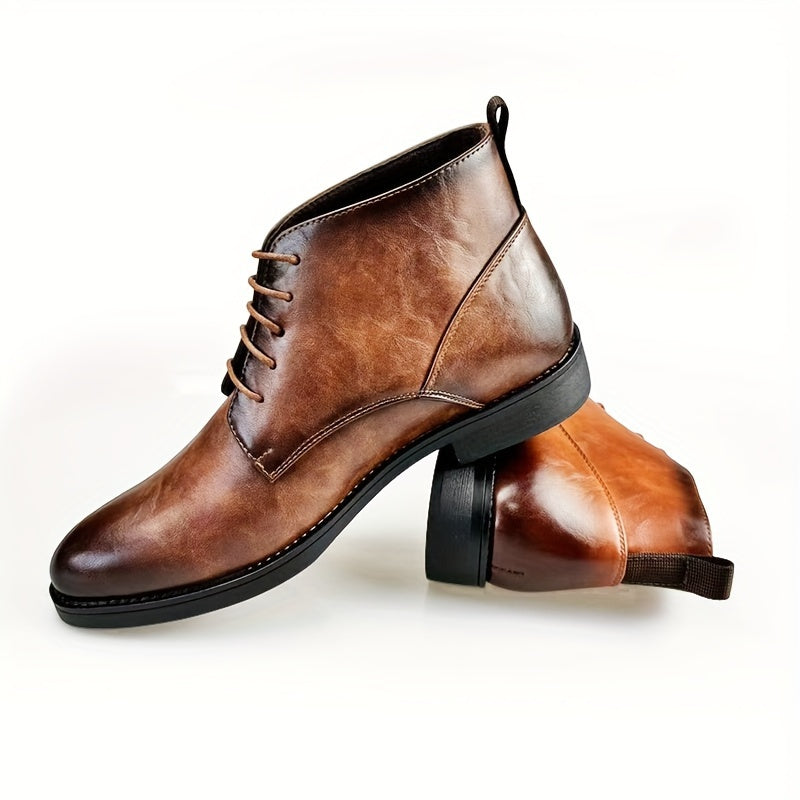 Men's Vintage-Inspired Ankle Boots - Casual Lace-Up, Non-Slip PVC Sole, All-Season Wear