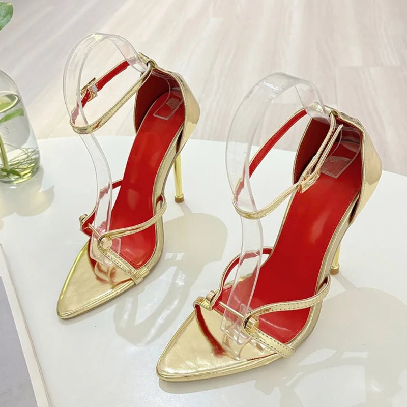 Liyke Sexy Gold Silber Ankle Cover Strap Sandalen Frauen Schuhe Mode Metall Dekoration Spitz Offene spitze Party Club Stripper Heels - Blockshop.store