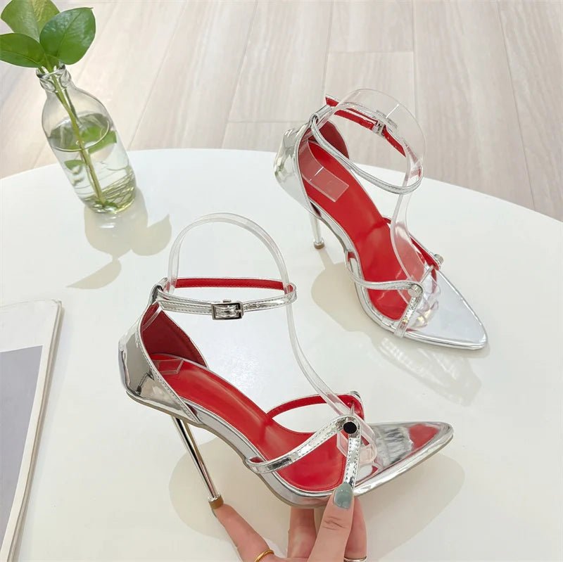 Liyke Sexy Gold Silber Ankle Cover Strap Sandalen Frauen Schuhe Mode Metall Dekoration Spitz Offene spitze Party Club Stripper Heels - Blockshop.store