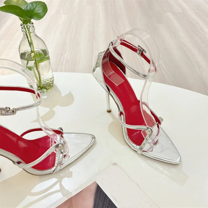 Liyke Sexy Gold Silber Ankle Cover Strap Sandalen Frauen Schuhe Mode Metall Dekoration Spitz Offene spitze Party Club Stripper Heels - Blockshop.store