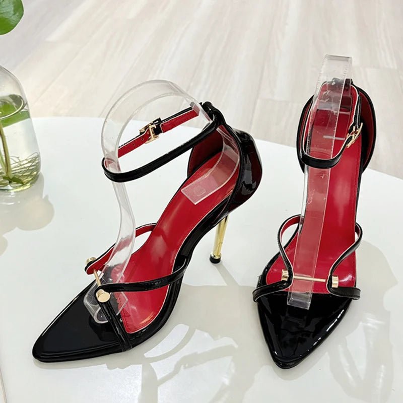 Liyke Sexy Gold Silber Ankle Cover Strap Sandalen Frauen Schuhe Mode Metall Dekoration Spitz Offene spitze Party Club Stripper Heels - Blockshop.store