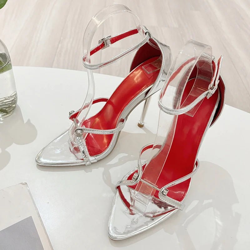 Liyke Sexy Gold Silber Ankle Cover Strap Sandalen Frauen Schuhe Mode Metall Dekoration Spitz Offene spitze Party Club Stripper Heels - Blockshop.store