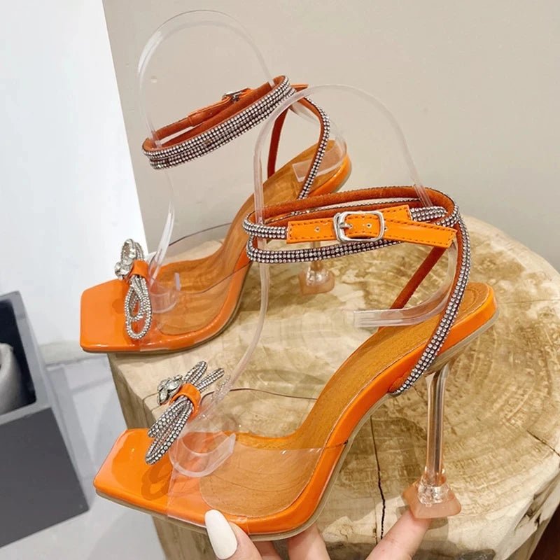 Liyke Sommer Party Hochzeit Sandalen Damen Mode Kristall Strass Bowknot High Heels PVC transparente Schuhe Frauen Pumps - Blockshop.store