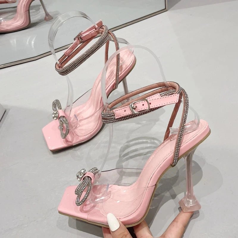 Liyke Sommer Party Hochzeit Sandalen Damen Mode Kristall Strass Bowknot High Heels PVC transparente Schuhe Frauen Pumps - Blockshop.store