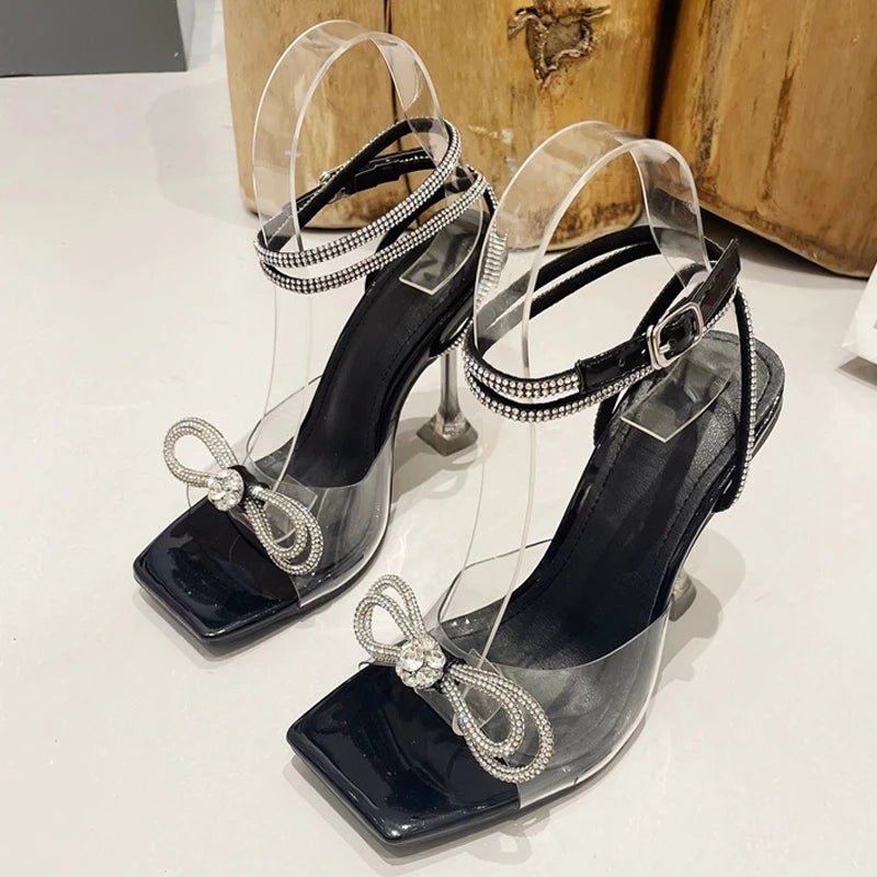 Liyke Sommer Party Hochzeit Sandalen Damen Mode Kristall Strass Bowknot High Heels PVC transparente Schuhe Frauen Pumps - Blockshop.store