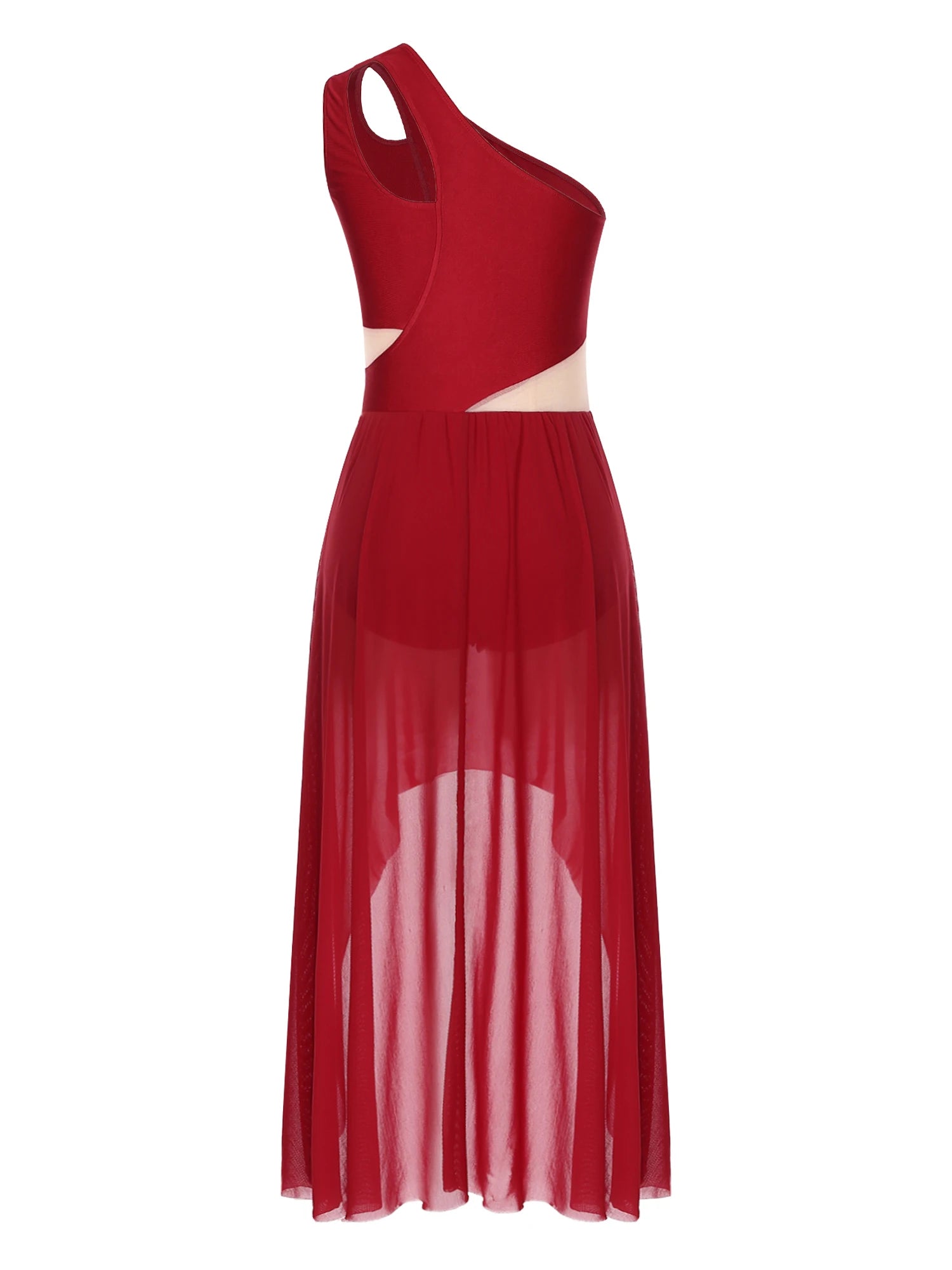 Lyrisches Tanzkostüm für Damen mit glänzenden Strasssteinen, asymmetrisches One - Shoulder - High - Low - Flowy - Chiffonkleid, zeitgenössische Tanzbekleidung - Blockshop.store