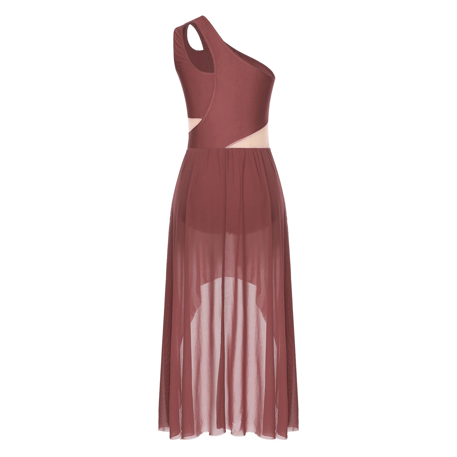 Lyrisches Tanzkostüm für Damen mit glänzenden Strasssteinen, asymmetrisches One - Shoulder - High - Low - Flowy - Chiffonkleid, zeitgenössische Tanzbekleidung - Blockshop.store