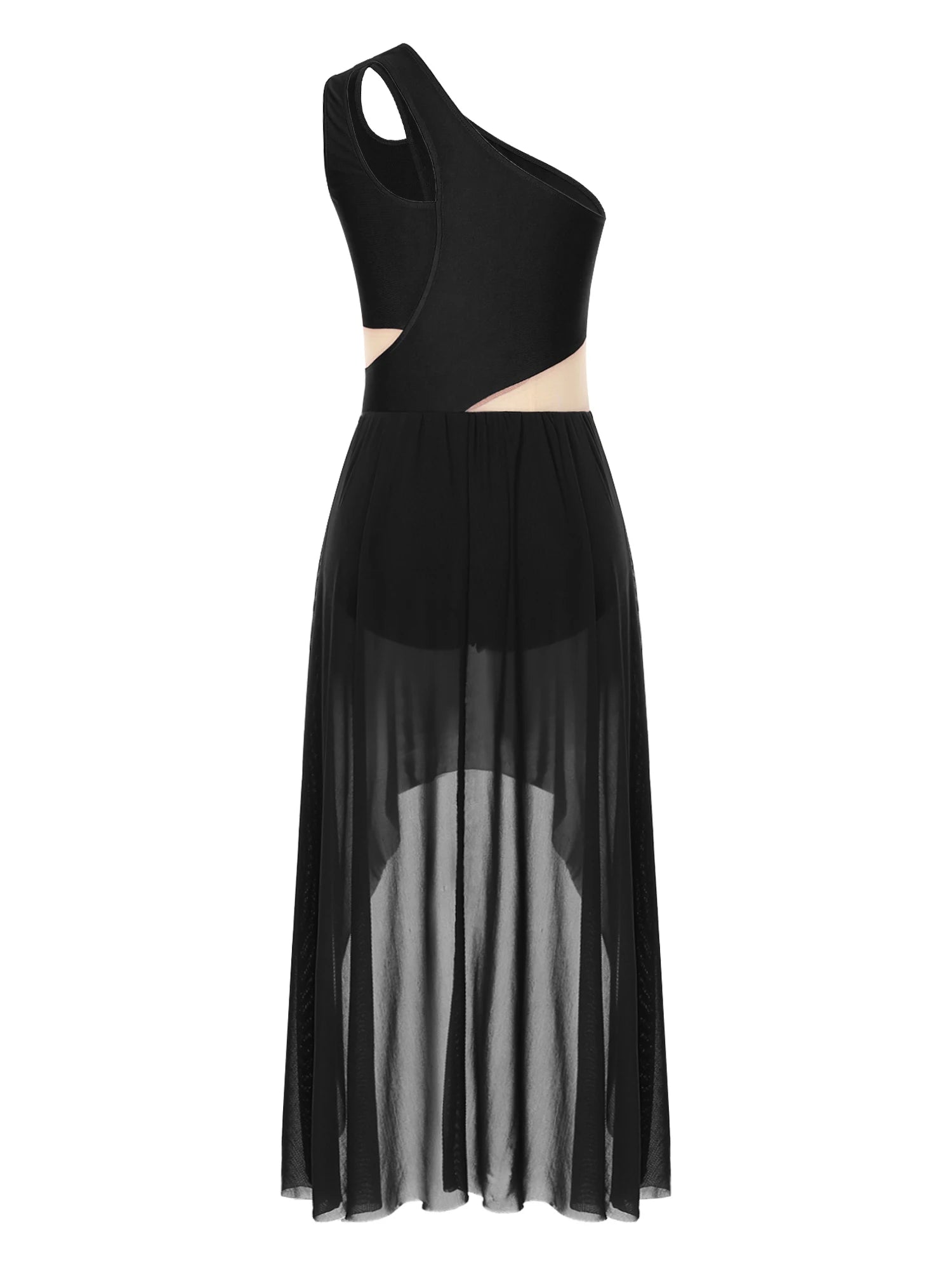 Lyrisches Tanzkostüm für Damen mit glänzenden Strasssteinen, asymmetrisches One - Shoulder - High - Low - Flowy - Chiffonkleid, zeitgenössische Tanzbekleidung - Blockshop.store