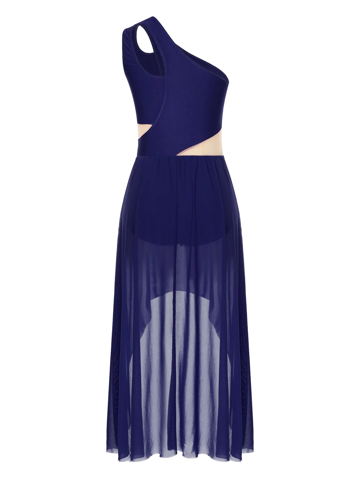 Lyrisches Tanzkostüm für Damen mit glänzenden Strasssteinen, asymmetrisches One - Shoulder - High - Low - Flowy - Chiffonkleid, zeitgenössische Tanzbekleidung - Blockshop.store