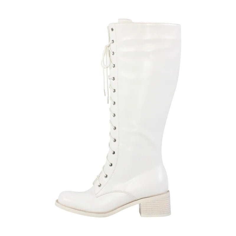 Nurly maker Frauen kniehohe Stiefel runde Zehen schwarz matt Gothic Heeled prägnante Seite Reiß verschluss Winter schnüren Motorrads tiefel - Blockshop.store