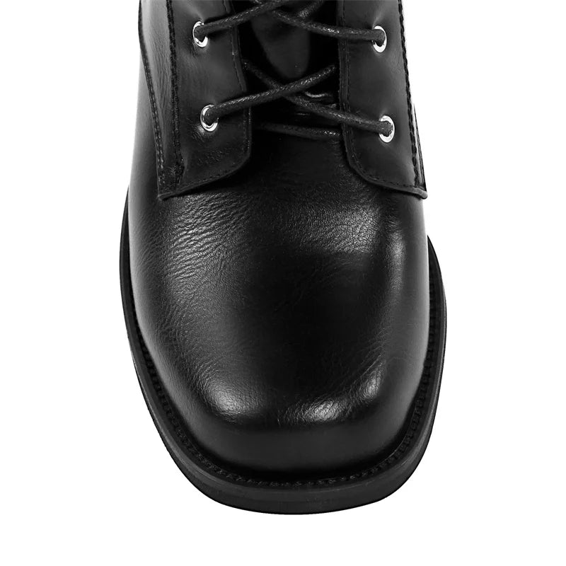 Nurly maker Frauen kniehohe Stiefel runde Zehen schwarz matt Gothic Heeled prägnante Seite Reiß verschluss Winter schnüren Motorrads tiefel - Blockshop.store