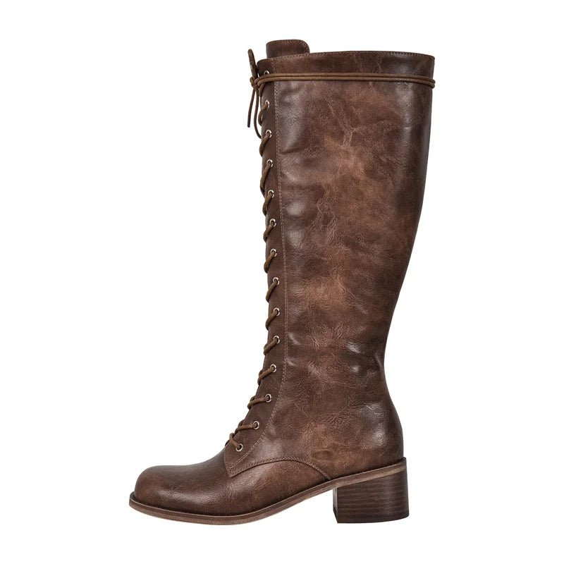 Nurly maker Frauen kniehohe Stiefel runde Zehen schwarz matt Gothic Heeled prägnante Seite Reiß verschluss Winter schnüren Motorrads tiefel - Blockshop.store