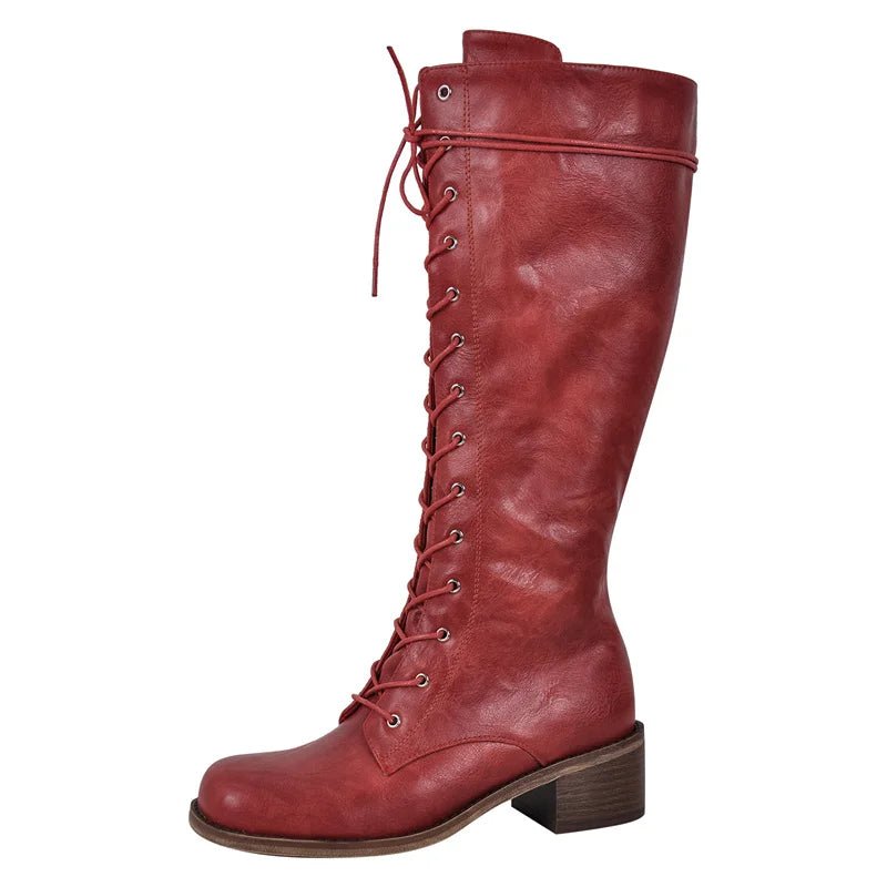 Nurly maker Frauen kniehohe Stiefel runde Zehen schwarz matt Gothic Heeled prägnante Seite Reiß verschluss Winter schnüren Motorrads tiefel - Blockshop.store