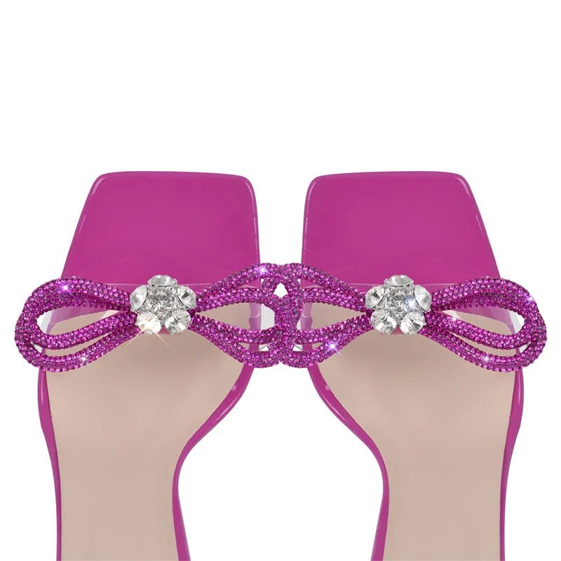 Only maker Frauen Bogen Strass Sommers andalen Kristall Schnürung Stiletto mehrfarbige quadratische Zehen Kreuz riemen dünne Sandalen mit hohen Absätzen - Blockshop.store