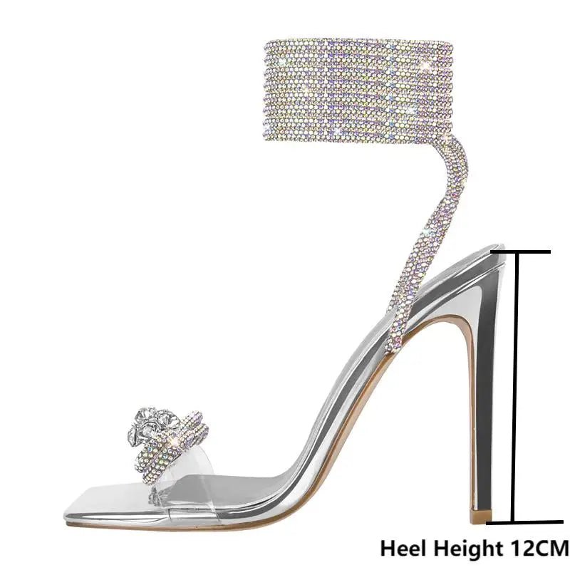Only maker Frauen Bogen Strass Sommers andalen Kristall Schnürung Stiletto mehrfarbige quadratische Zehen Kreuz riemen dünne Sandalen mit hohen Absätzen - Blockshop.store
