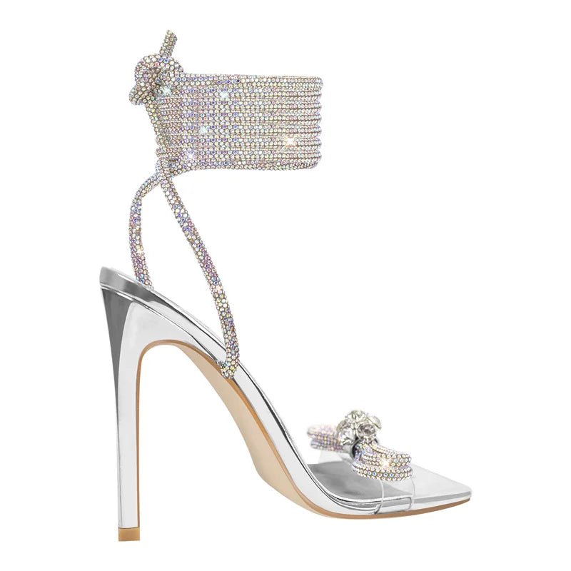 Only maker Frauen Bogen Strass Sommers andalen Kristall Schnürung Stiletto mehrfarbige quadratische Zehen Kreuz riemen dünne Sandalen mit hohen Absätzen - Blockshop.store