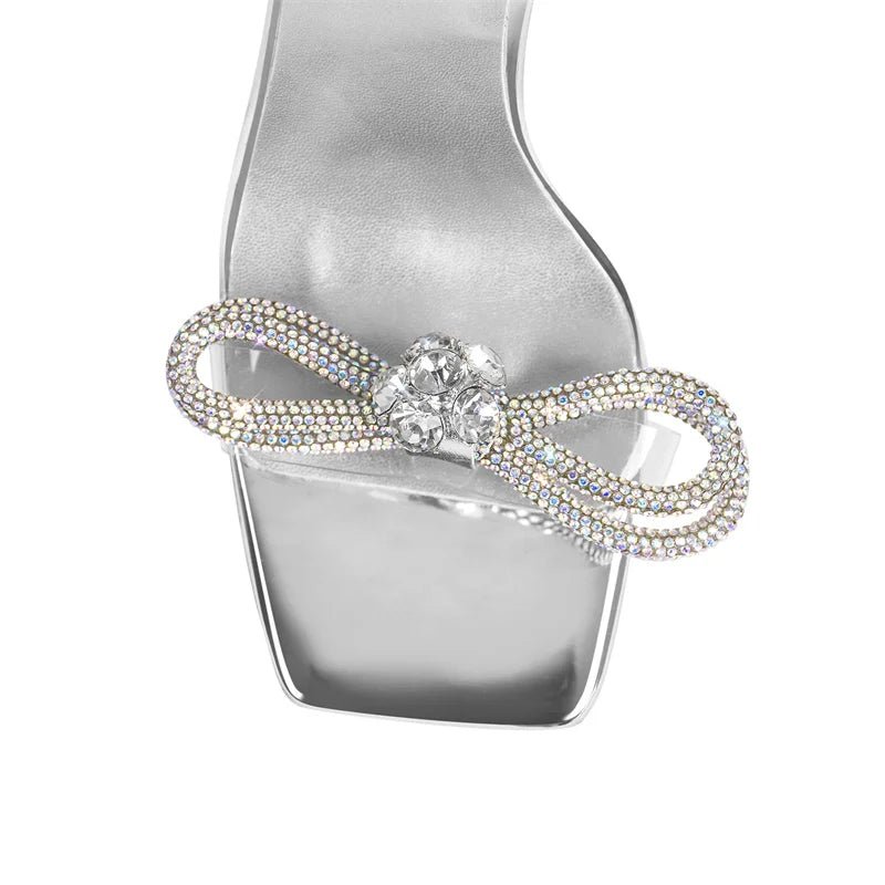 Only maker Frauen Bogen Strass Sommers andalen Kristall Schnürung Stiletto mehrfarbige quadratische Zehen Kreuz riemen dünne Sandalen mit hohen Absätzen - Blockshop.store