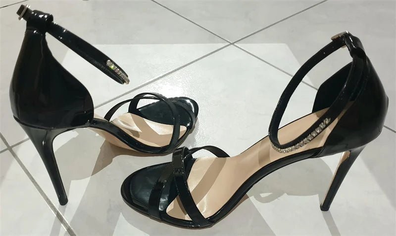 Only maker Frauen Peep Toe Knöchel riemen Strass Stilettos 12cm Absatz Sandalen Open Toe Cross Band Party Dressing Prom Sandalen - Blockshop.store
