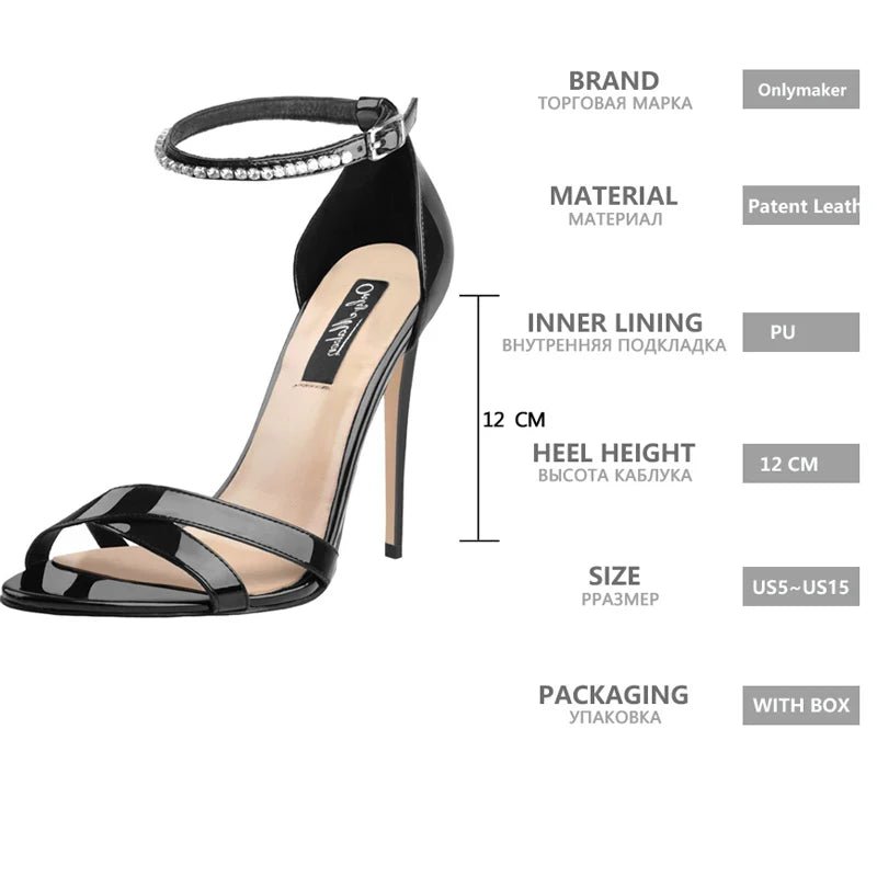 Only maker Frauen Peep Toe Knöchel riemen Strass Stilettos 12cm Absatz Sandalen Open Toe Cross Band Party Dressing Prom Sandalen - Blockshop.store