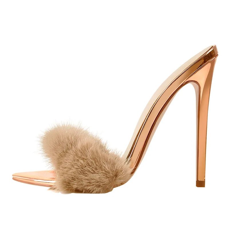 Only maker Frauen Peep Toe Panto letten Kunst pelz Slip auf Gold weiß dünne hohe Sandalen große Größe hochwertige Sommer Marke Heels - Blockshop.store