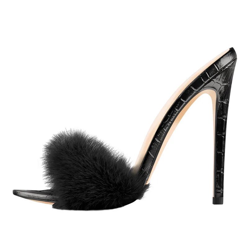 Only maker Frauen Peep Toe Panto letten Kunst pelz Slip auf Gold weiß dünne hohe Sandalen große Größe hochwertige Sommer Marke Heels - Blockshop.store