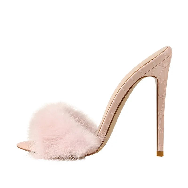 Only maker Frauen Peep Toe Panto letten Kunst pelz Slip auf Gold weiß dünne hohe Sandalen große Größe hochwertige Sommer Marke Heels - Blockshop.store