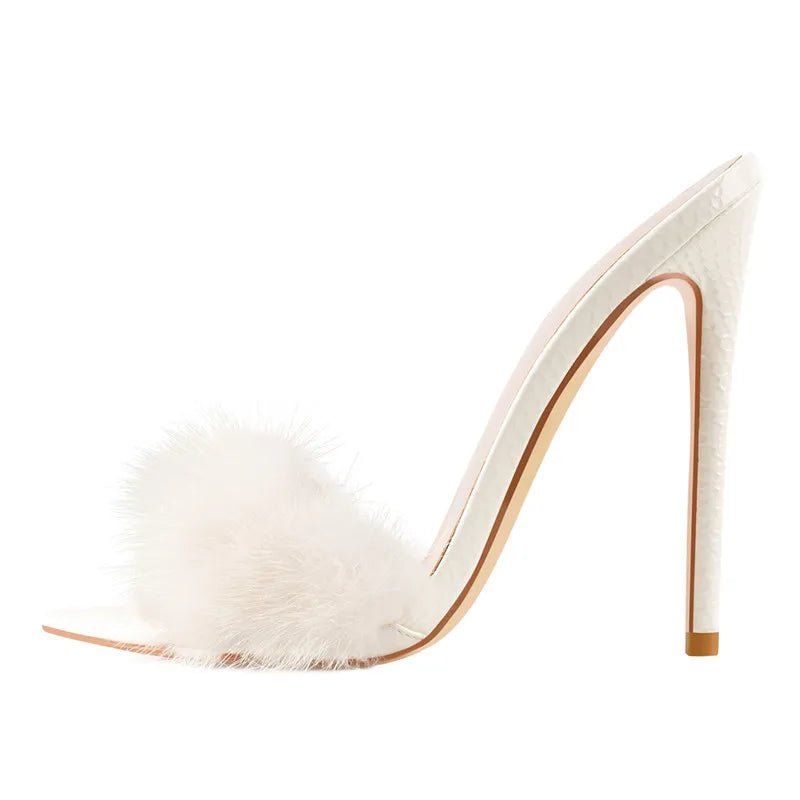 Only maker Frauen Peep Toe Panto letten Kunst pelz Slip auf Gold weiß dünne hohe Sandalen große Größe hochwertige Sommer Marke Heels - Blockshop.store