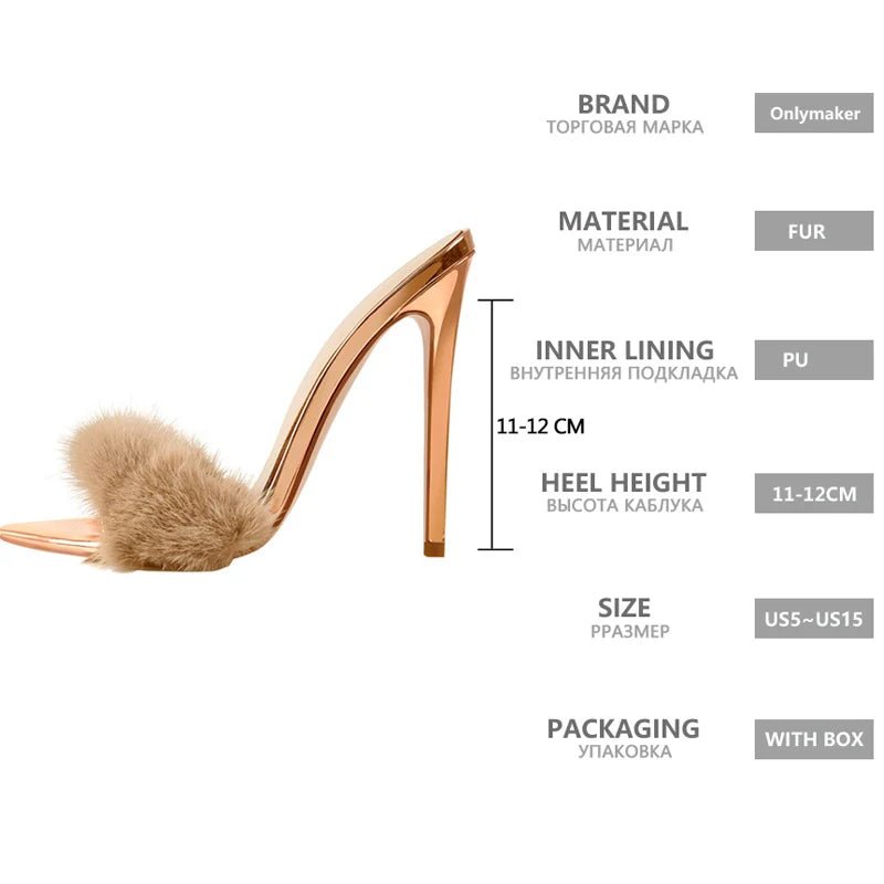 Only maker Frauen Peep Toe Panto letten Kunst pelz Slip auf Gold weiß dünne hohe Sandalen große Größe hochwertige Sommer Marke Heels - Blockshop.store