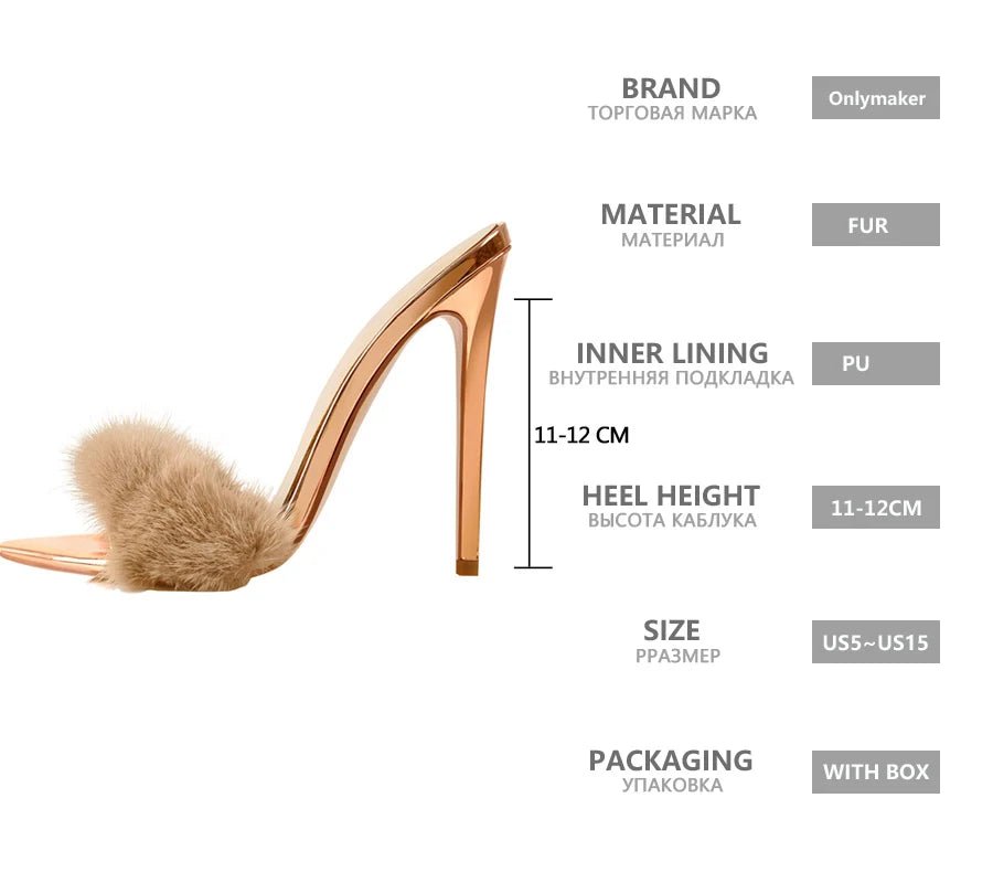 Only maker Frauen Peep Toe Panto letten Kunst pelz Slip auf Gold weiß dünne hohe Sandalen große Größe hochwertige Sommer Marke Heels - Blockshop.store