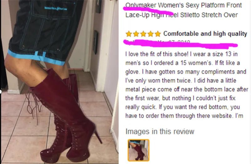 Only maker Frauen Plattform die kniehohen Stiefel vorne Schnürung dünne Ferse Stiletto Stretch große Größe Winter sexy Frau Stiefel - Blockshop.store