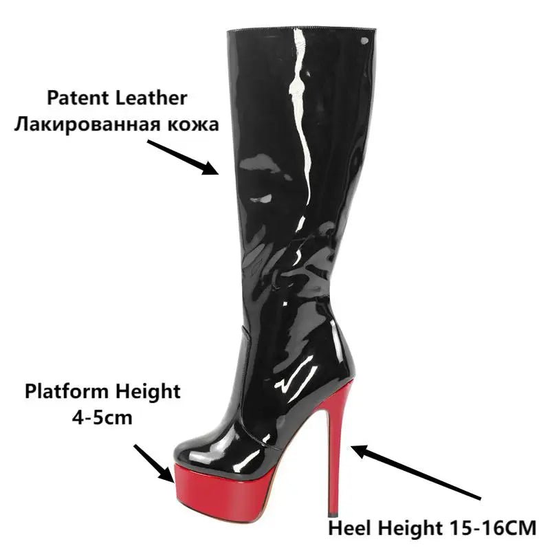 Only maker Frauen Plattform Lack leder kniehohe Stiefel Seite Reiß verschluss dünne Ferse Stiletto große Größe Winter sexy Dame Stiefel - Blockshop.store