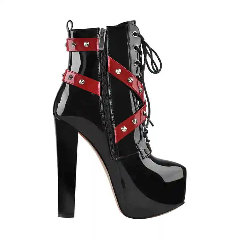 Only maker Frauen Plattform runde Zehen Stiefeletten blockieren klobige High Heels Schnürung schwarz weiß plus Größe Party kleid Stiefeletten - Blockshop.store
