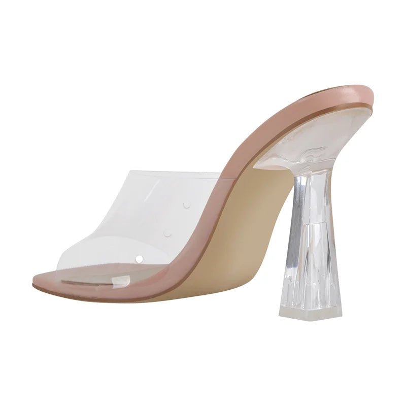 Onlymaker Damen - Pantoletten, große Größe, quadratische Zehenpartie, PVC, transparenter Absatz, Slip - On, Sommersandalen - Blockshop.store