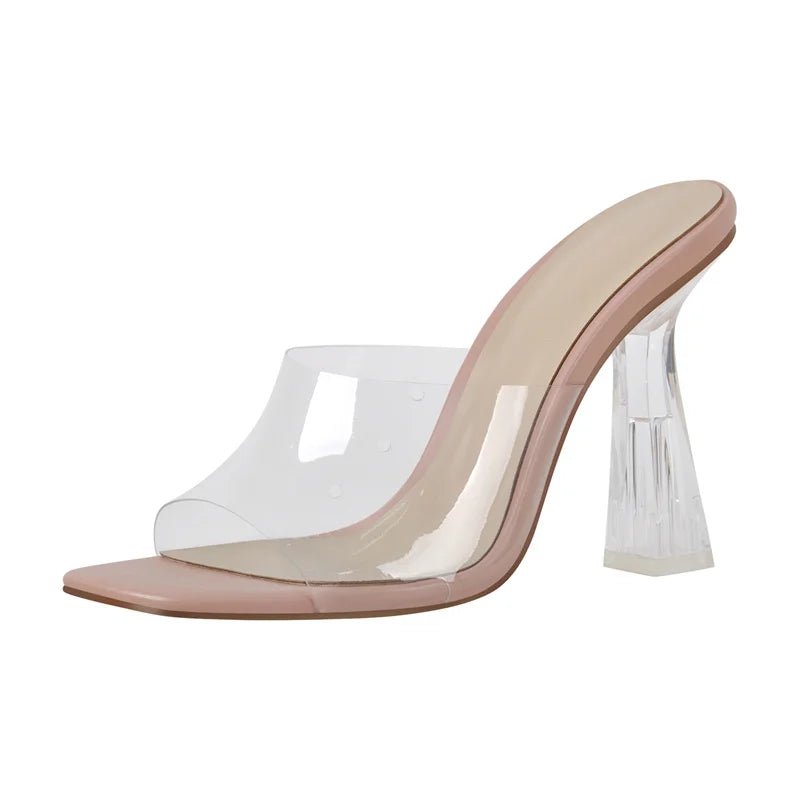 Onlymaker Damen - Pantoletten, große Größe, quadratische Zehenpartie, PVC, transparenter Absatz, Slip - On, Sommersandalen - Blockshop.store