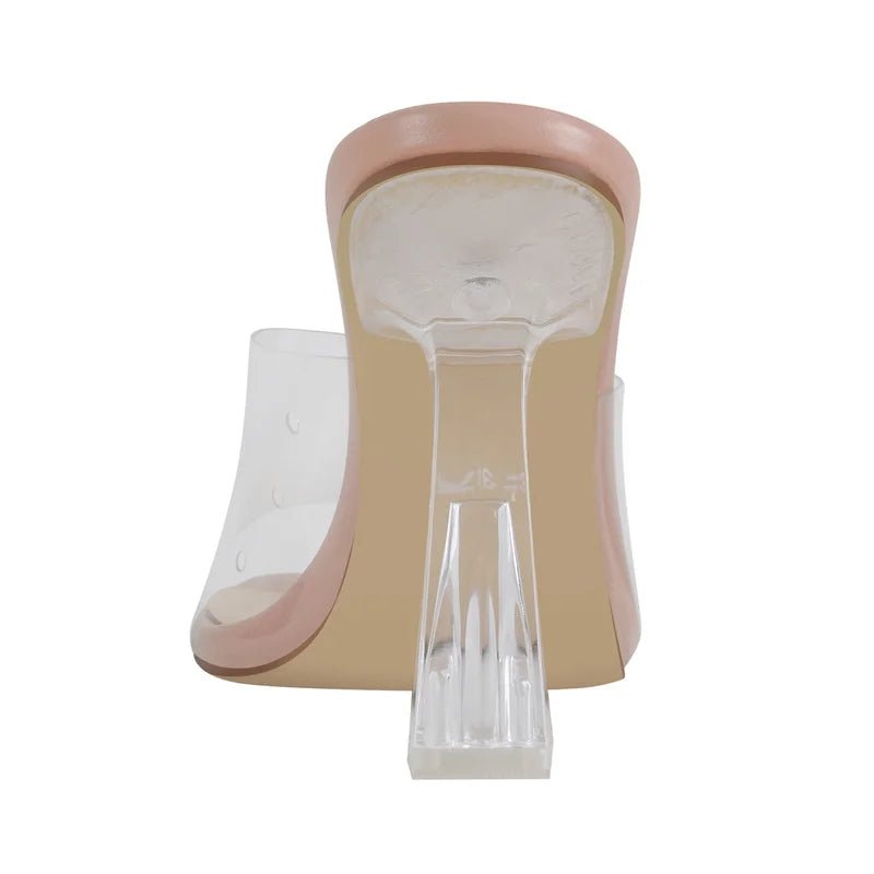 Onlymaker Damen - Pantoletten, große Größe, quadratische Zehenpartie, PVC, transparenter Absatz, Slip - On, Sommersandalen - Blockshop.store