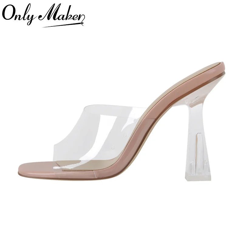 Onlymaker Damen - Pantoletten, große Größe, quadratische Zehenpartie, PVC, transparenter Absatz, Slip - On, Sommersandalen - Blockshop.store