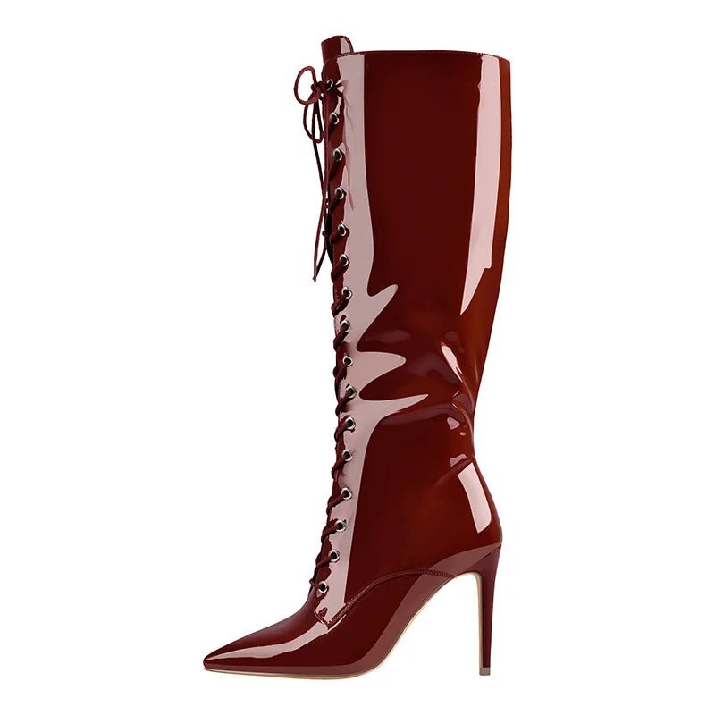 Onlymaker Damen - Stiefel mit spitzer Zehenpartie, seitlicher Reißverschluss, 10 cm hoher Absatz, sexy Leopardenmuster, Stiletto, Stretch, kniehohe Stiefel, Schnürstiefel - Blockshop.store