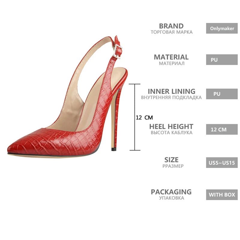 Onlymaker Frauen 12CM Slingback High Heels Pumpen Rot Farbe Spitz Ankle Armband Großen Größe Mode Sandalen - Blockshop.store