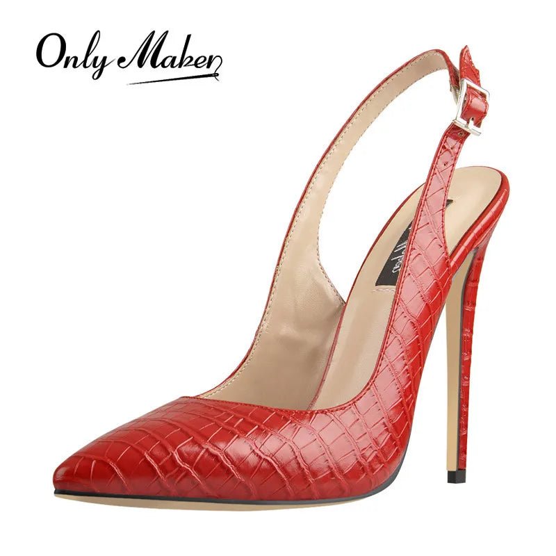 Onlymaker Frauen 12CM Slingback High Heels Pumpen Rot Farbe Spitz Ankle Armband Großen Größe Mode Sandalen - Blockshop.store
